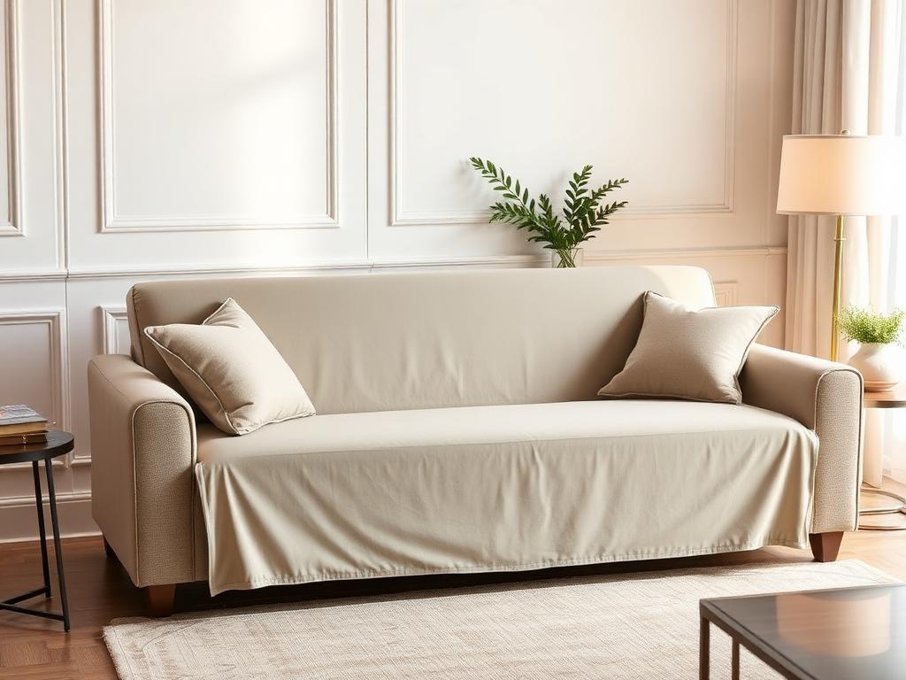 Premium fitted sofa cover on an elegant sofa at Curtain Homes Pune